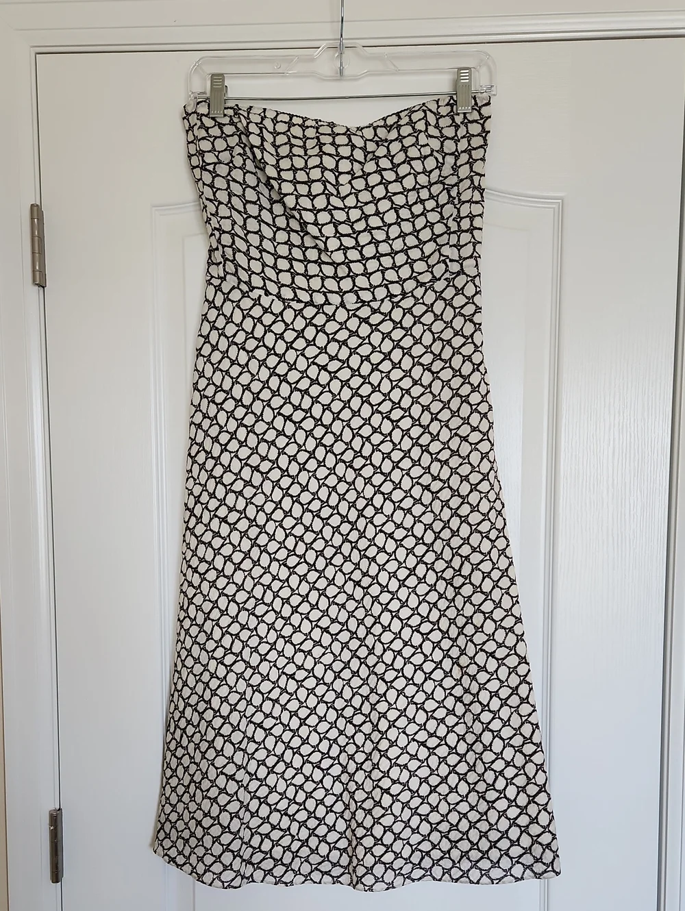 J. Crew Strapless Brown and White Geometric Midi Dress